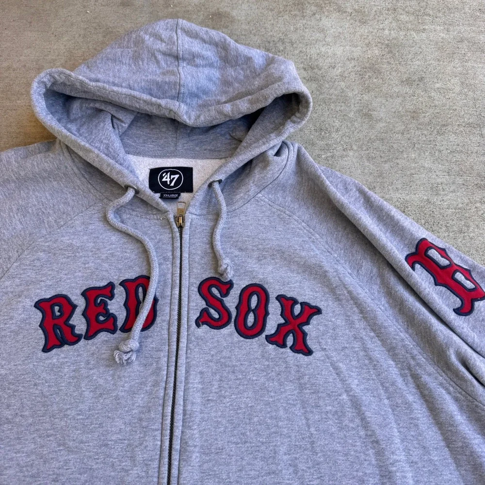 Retro '47 Boston Red Sox Gray Full Zip Up Hoodie Sweatshirt MLB Baseball BoSox - Picture 2 of 6